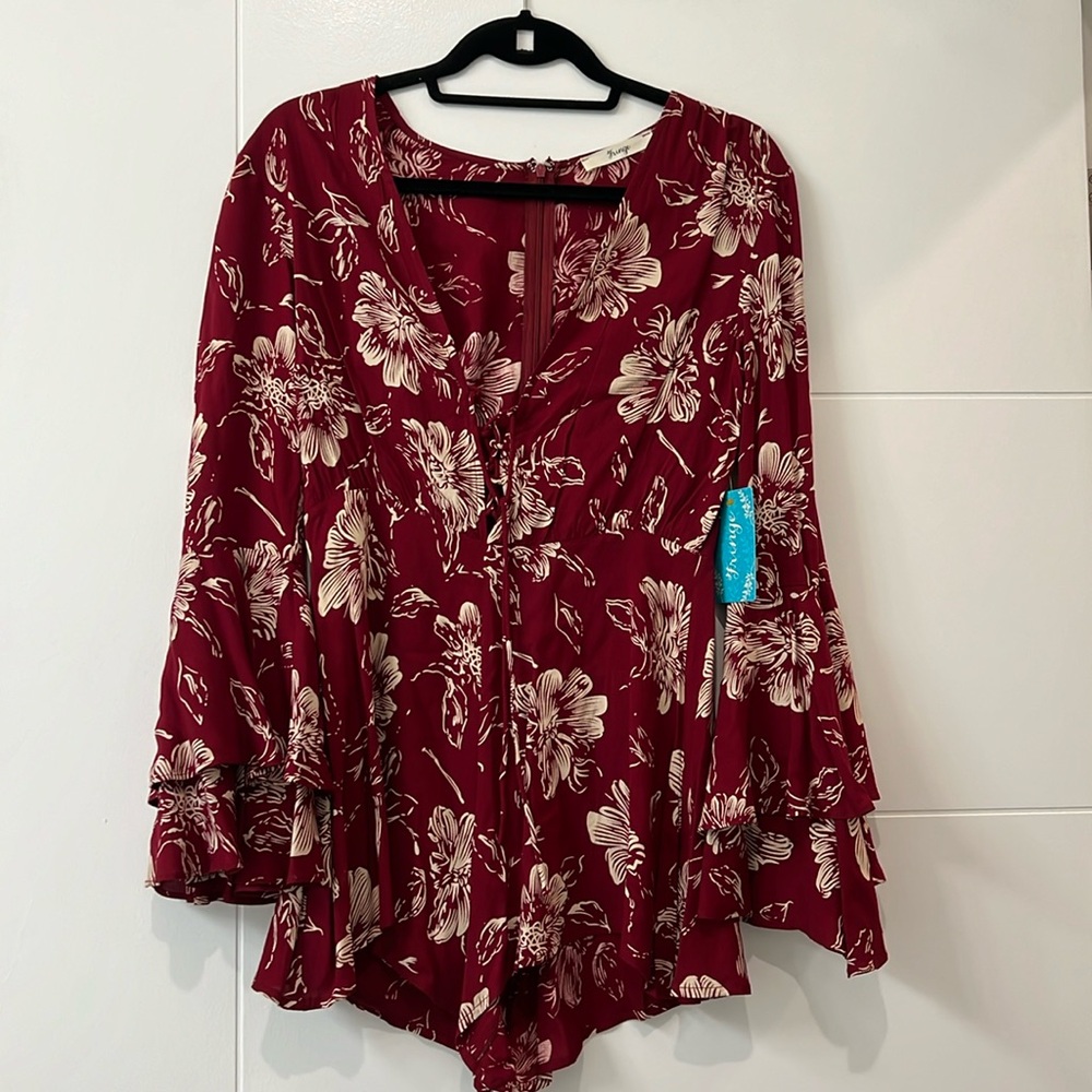 Floral ruffle bell sleeve romper